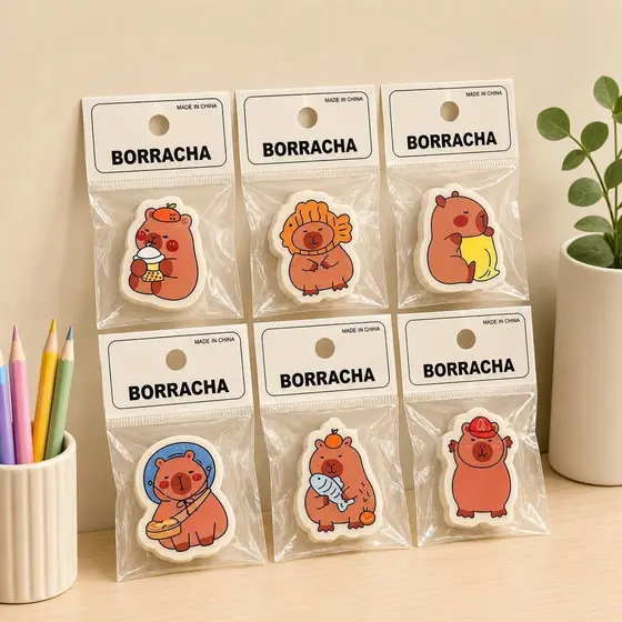 Kit 3/6/12 Borracha Capivara Fofa Kawaii Material Escolar Papelaria Cute