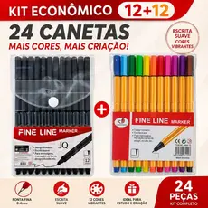 Kit Canetas Fine Line Coloridas 12/24/36/48 Cores  + 12 Pretas Ponta Fina 0.4mm Desenho e Estudo
