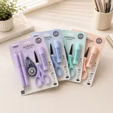 Kit Escolar 2 Canetas Gel Preta 0.5mm + Tesoura + Cola Bastão + Corretivo Fita