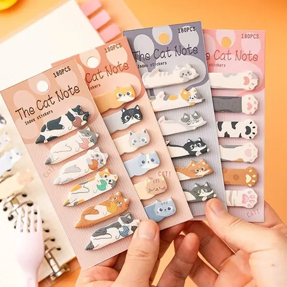 Kit 6 Post It Gatinho Fofo Marcador de Página Adesivo 180 Folhas