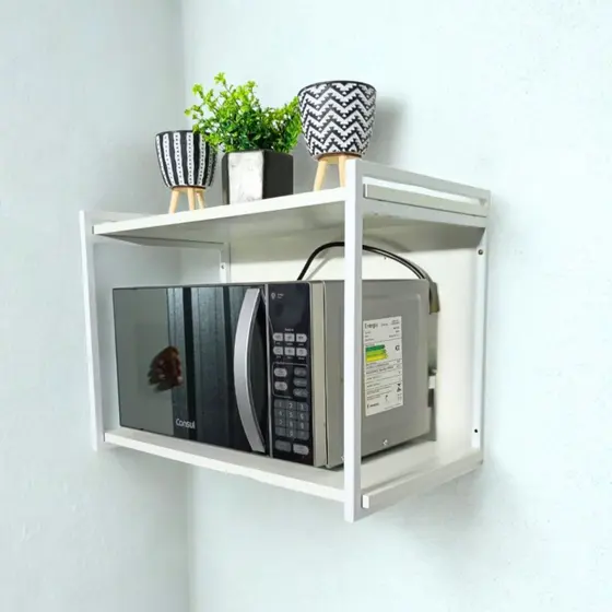 Prateleira Industrial 30x60cm com Suporte Micro-ondas Aço Reforçado Parede Cozinha Decoração Moderna