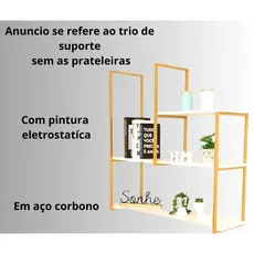 Trio Suportes Estilo Industrial Metalon Para Prateleiras Estantes Parede Sala Quarto Reforçado