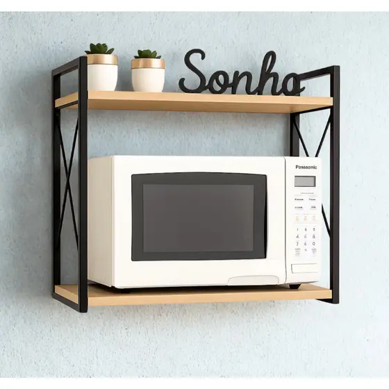 Prateleira Suporte Micro-ondas 40cm Aço Reforçado Parede Cozinha Estilo Industrial Moderna