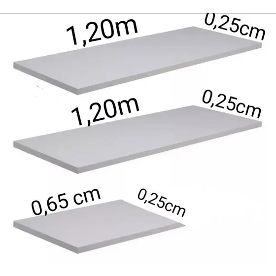 Kit 3 Prateleiras MDF Branco 15mm 120x25 e 60x25cm com Borda PVC Parede Decoração Moderna
