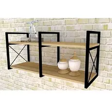 Suporte Duplo Prateleira Industrial 118x55x40cm Metal e Madeira Cozinha Sala Quarto Prateleira Moderna