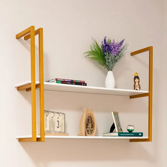 Prateleira Estilo Industrial Ferro e MDF Formato E para Sala Cozinha Varanda Estante Metalon