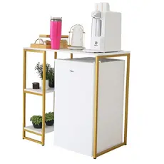 Mesa Balcão Estilo Industrial com Prateleira Café Frigobar Aço e MDF Bancada Moderna Decorativa