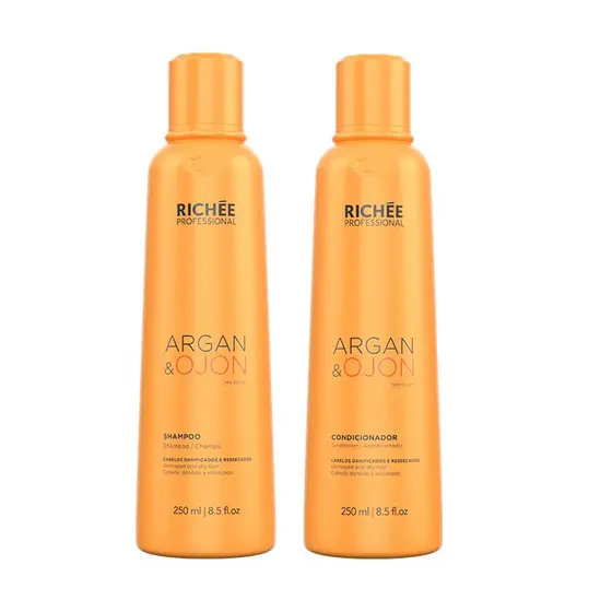 Kit Shampoo e Condicionador 2x250ml Argan e Ojon  Richee Professional Hidratação Nutrição uso Diário