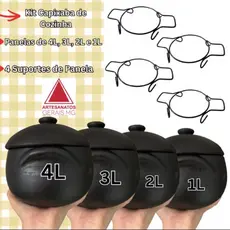 KIT 4 PANELAS DE BARRO+4 SUPORTE COZINHA SAUDÁVEL