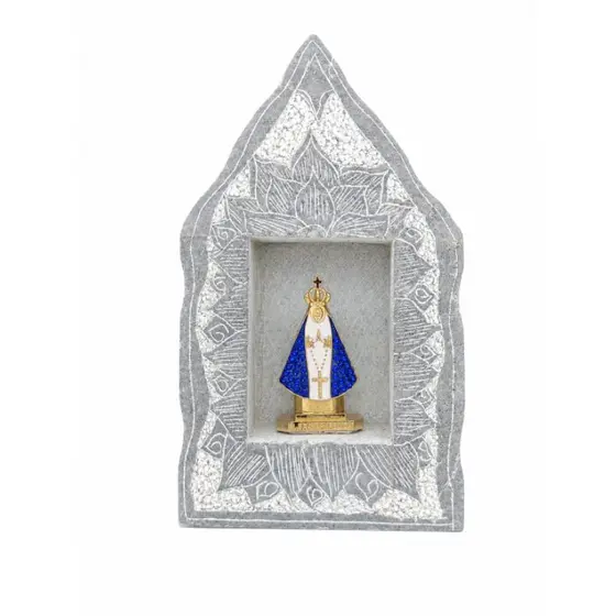 Capela de Pedra-Sabão Artesanal com Nossa Senhora em Aço Inox