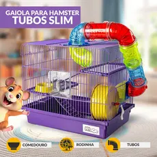 Gaiola para Hamster com Tubos Jel Plast Grande com andar comedouro completa slim