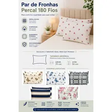 Par De Fronha 70cm x 50cm  Percal 180 Fios Algodão Estampado Toque Macio