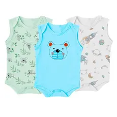 Kit Bebê 3 Peças Body Regata Estampado Verão Menino Menina