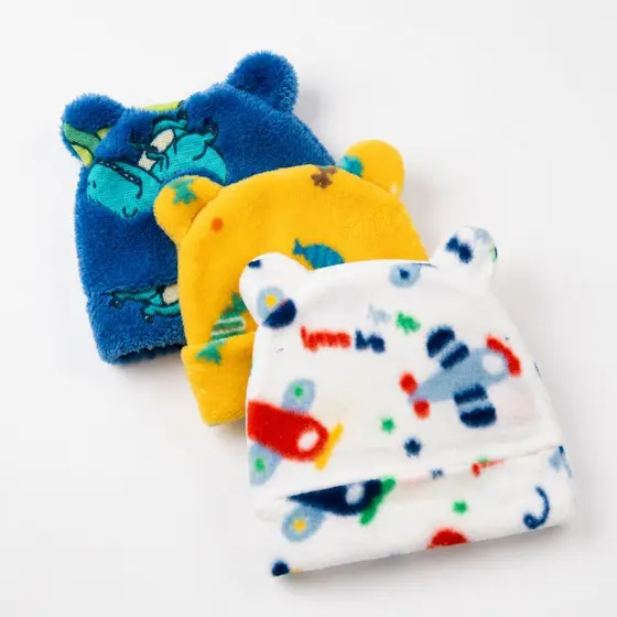 Kit 3 Toucas Soft Estampadas Inverno Gorro Com Orelhinhas RN