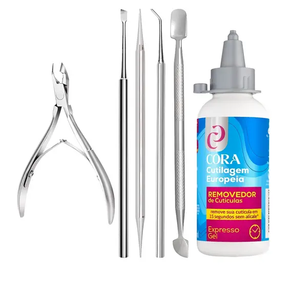 Kit Manicure Profissional 06 Peças Removedor de Cutículas Cora Alicate Instrumentos Aço Inox