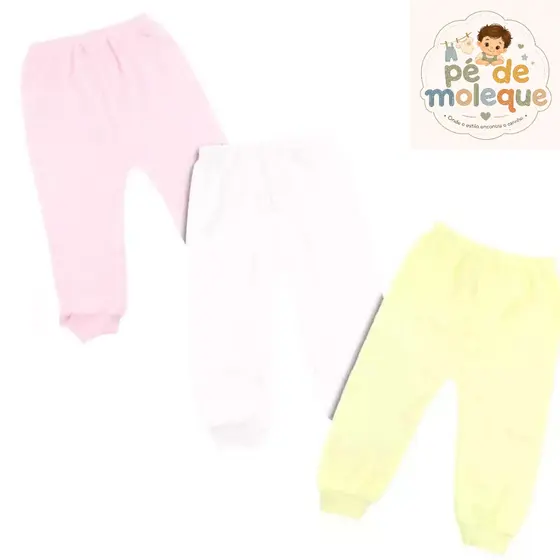 Kit 3 Mijão Bebê Menina Calça Malha Algodão Confortável RN P M G