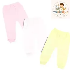 Kit 3 Mijão Bebê Menina Calça Malha Algodão Confortável RN P M G