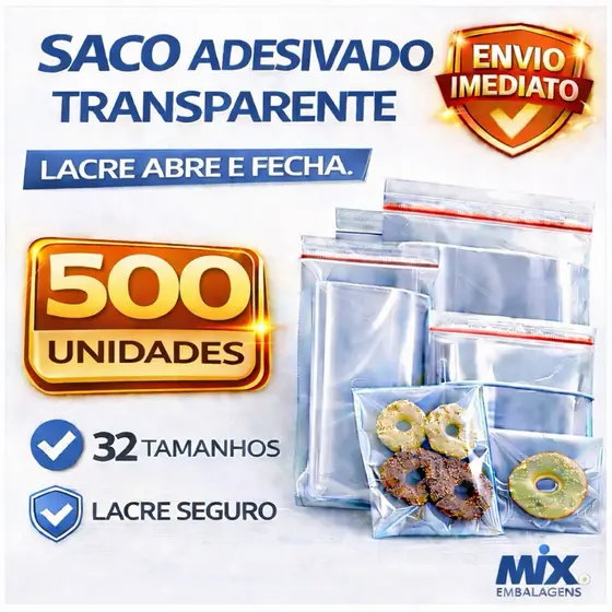 Saco Adesivado Transparente C/ Aba Adesiva Abre e Fecha - 500 Unid.