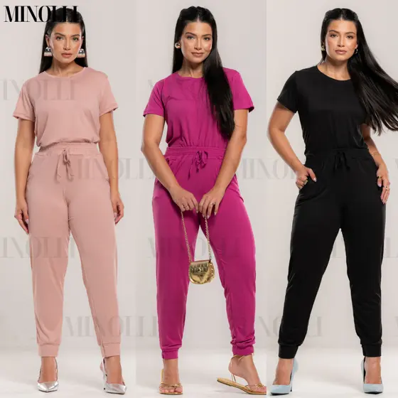 Conjunto Feminino em Malha Suede Light Cal莽a Jogger Blusa Feminina B谩sica Confort谩vel Fardamento