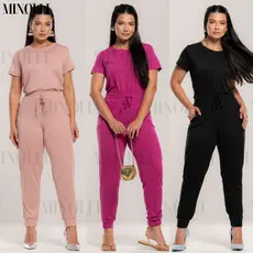 Conjunto Feminino em Malha Suede Light Calça Jogger Blusa Feminina Básica Confortável Fardamento