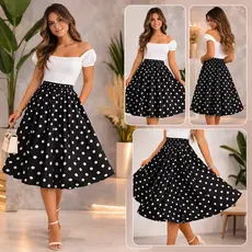 Saia Godê Poá Bolinha Retrô Anos 60 Vintage Rodada Midi Moda Feminina Festa Fantasia