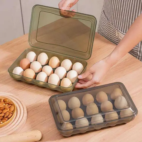 Bandeja organizadora de ovos com tampa com capacidade para 15 ovos grandes plástica
