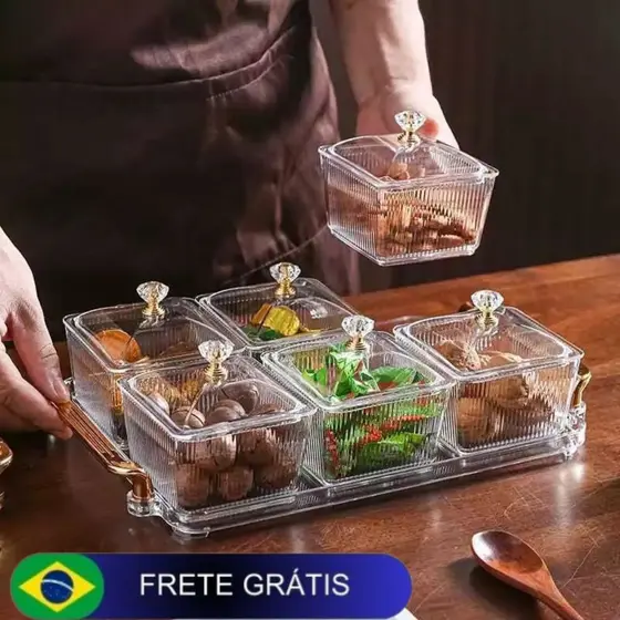 Pote organizador bomboniere para alimentos com tampa com detalhe de cristal luxo