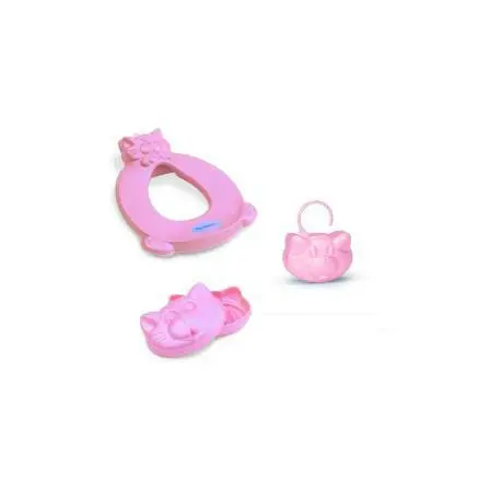 Kit Assento Redutor Infantil Saboneteira e Porta Chupeta Rosa 3 Peças