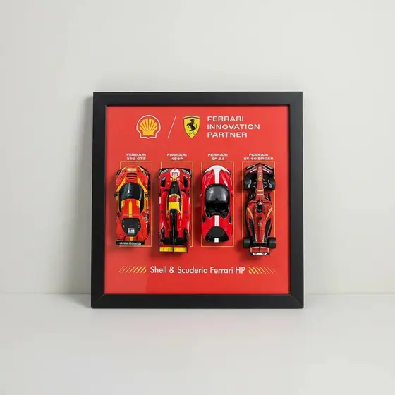 Quadro expositor para Ferrari Shell Lendas 30x30cm para Miniaturas Coleção