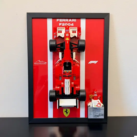 Quadro Expositor Compatível Lego Ferrari F2004 Schumacher 11375 Madeira Premium A3
