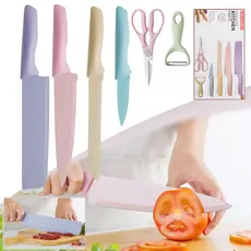 Jogo de Facas 6 Pecas Aco Inoxidavel Alta Resistencia Kit Faca Colorido Cores Pasteis Utilidades Domesticas Cozinha