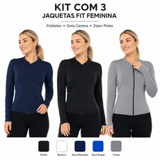 Kit 3 Casaco Dryfit Casaquinho Proteção Solar Zíper Slim Blusa Térmica Treino Academia Feminina