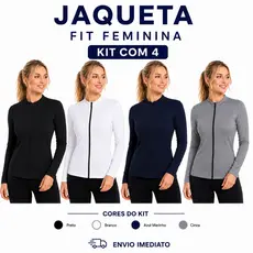 Kit 4 Jaqueta fit Manga Longa Blusa Térmica Zíper Slim Dryfit Esportiva Feminina Academia Casaquinho com Proteção UV
