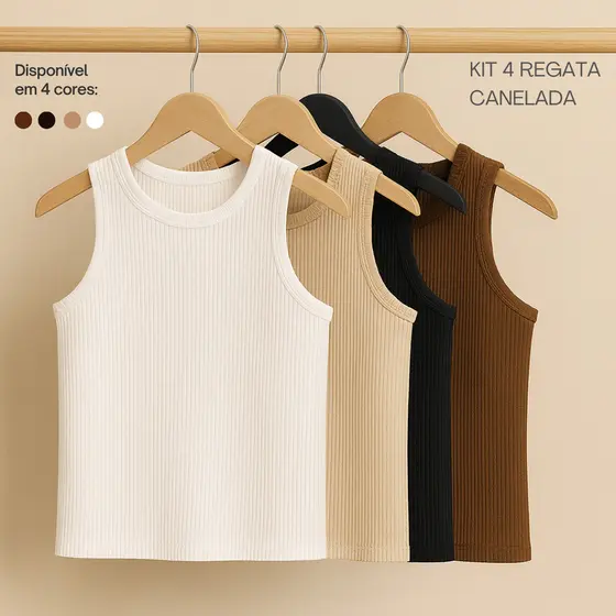 Kit 4 Regata Canelada Feminina Blusinha Básica Ribana Premium