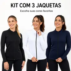 Kit 3 Blusa Térmica Zíper Slim Dryfit Feminina Academia Casaquinho com Proteção UV