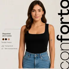 Regata Blusa Decote Quadrado Reta Tendencia Suplex Premium Liso Verão Moda Gringa