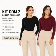 Kit 2 Blusa Manga Longa Lisa Feminina Canelado Premium Inverno Segunda Pele Frio