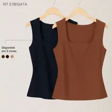 Kit 2 Regata Blusa Decote Quadrado Reta Tendencia Suplex Premium Liso Verão Moda Gringa
