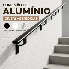 Corrimão Alumínio 1,50 até 6 metros - Chato - Kit completo Para Instalação - Área Externa e Interna - Escada - Parede