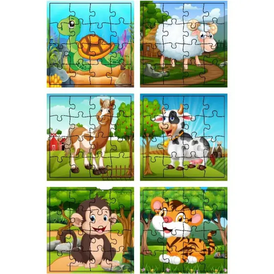 Kit 6 Jogos Quebra Cabeça Animais Safari Infantil em madeira Mdf 16 peças (6 unidades)