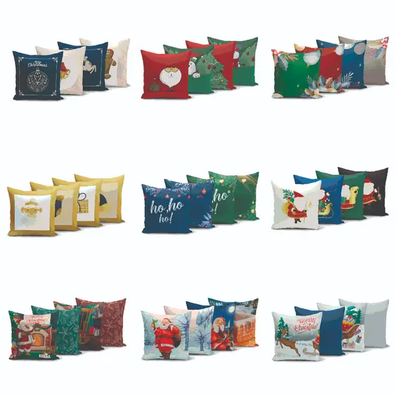 Kit 4 Capas de Almofadas de Natal 45x45cm Colorida - Yuzo