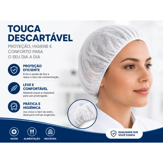 Kit Até 500 Touca Descartável TNT Sanfonada Branca Anadona