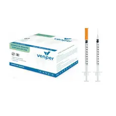 Seringa 1ml C/ Agulha Fixa 8x0,30mm Kit Até 30 Unidades Insulina Venper