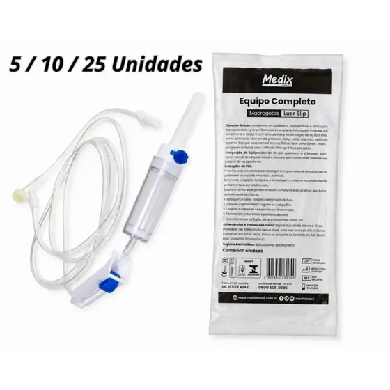 Equipo Macrogotas Completo 5/10/25 Unidades com Injetor Lateral Luer Slip Medix