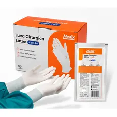 Luva Cirúrgica Estéril Branca Kit Até 20 Pares Com Pó Medix