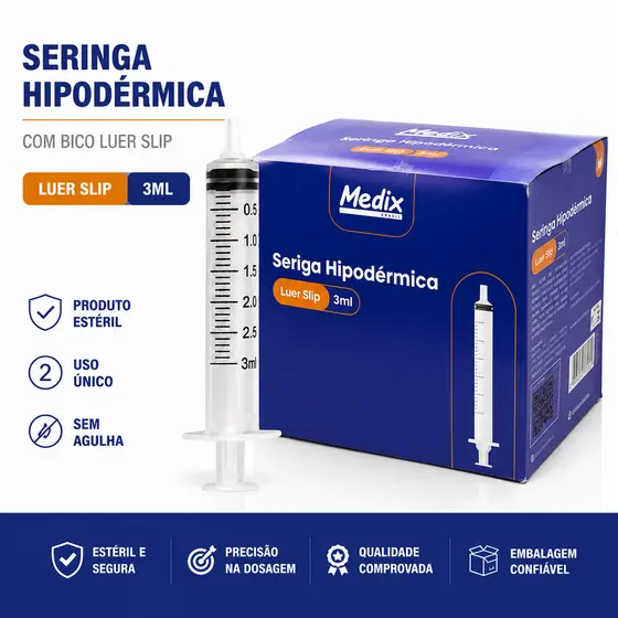 Seringa 3ml Lisa Luer Slip Até 100 Unidades Medix