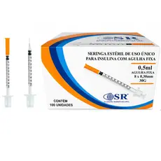 Seringa 0.5ml C/ Agulha Fixa 8x0,30mm Ultrafina Kit Até 50 Unidades