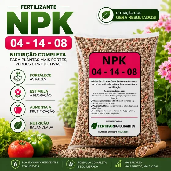 Adubo NPK 04-14-08 Premium – Mais Flores, Frutos e Plantas Saudáveis