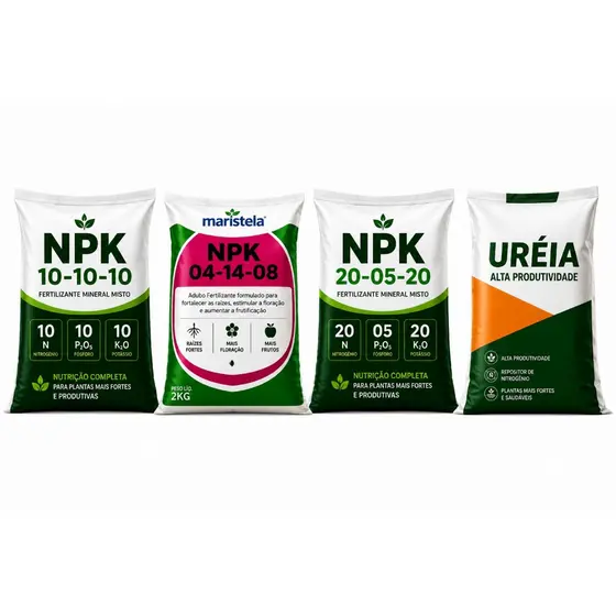 Kit Fertilizantes NPK 10-10-10 + 04-14-08 + 20-05-20 + Ureia 45% N| Hortas, Jardins, Frutíferas e Plantas