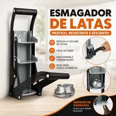 Esmagador de Latas Manual de Parede Compactador 475ml com Abridor de Garrafas